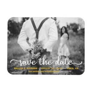Elegant Calligraphy Couple Photo Save the Date Magneet
