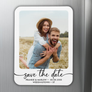 Elegant Calligraphy Couple Photo Save the Date Magneet