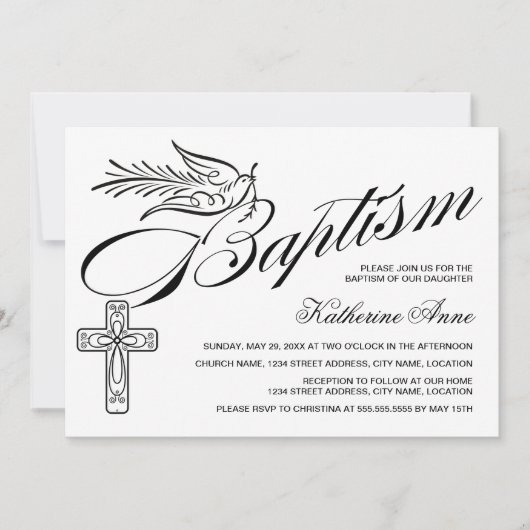 Elegant Calligraphy Cross- and Dove Baptisme Kaart (Voorkant)