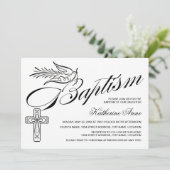 Elegant Calligraphy Cross- and Dove Baptisme Kaart (Staand voorkant)