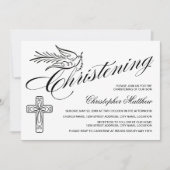 Elegant Calligraphy Cross en Dove Christening Kaart (Voorkant)
