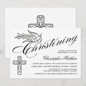 Elegant Calligraphy Cross en Dove Christening Kaart (Voorkant / Achterkant)