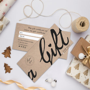 Elegant Calligraphy Custom Kraft Cadeaucertificaat