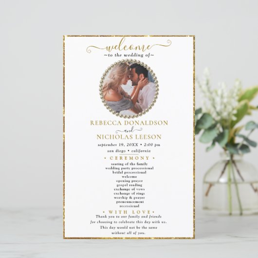 Elegant Calligraphy Custom Photo Wedding Program (Staand voorkant)