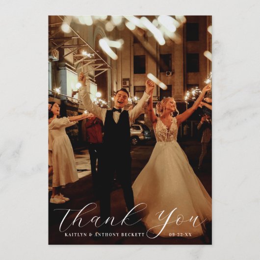 Elegant Calligraphy Custom Wedding Photo Bedankkaart (Voorkant)