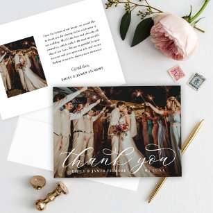 Elegant Calligraphy Custom Wedding Photo Bedankkaart