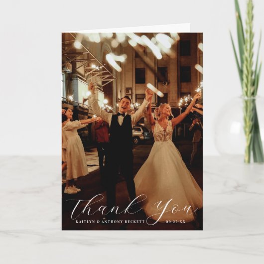 Elegant Calligraphy Custom Wedding Photo Bedankkaart (Voorkant)