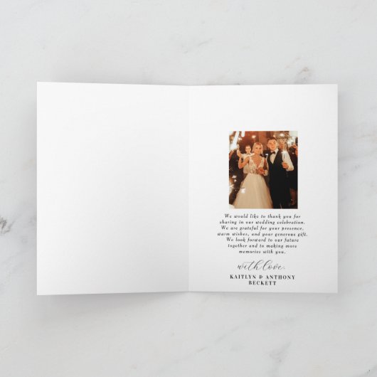 Elegant Calligraphy Custom Wedding Photo Bedankkaart (Binnen)