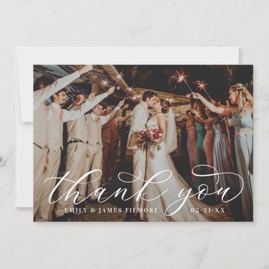 Elegant Calligraphy Custom Wedding Photo Bedankkaart (Voorkant)