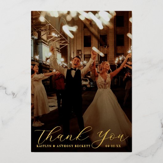 Elegant Calligraphy Custom Wedding Photo Hartelijk Folie Uitnodiging (Voorkant)