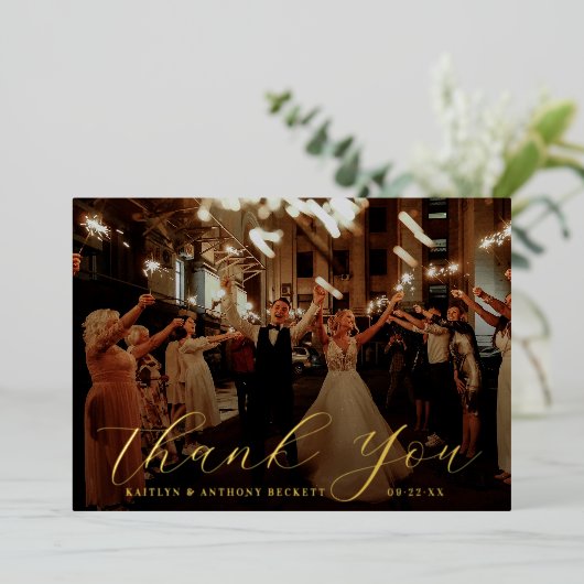 Elegant Calligraphy Custom Wedding Photo Hartelijk Folie Uitnodiging (Staand Voorkant)
