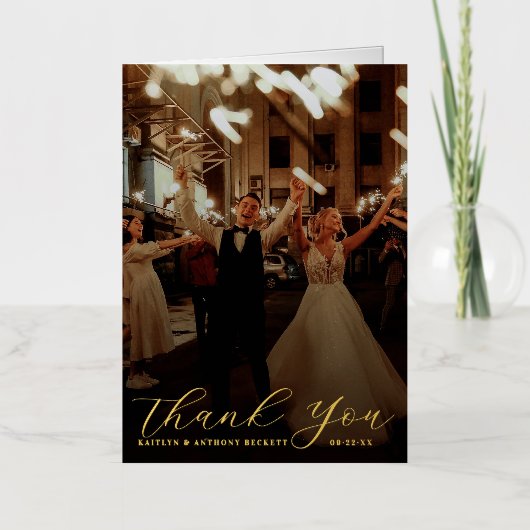 Elegant Calligraphy Custom Wedding Photo Hartelijk Folie Wenskaart (Voorkant)