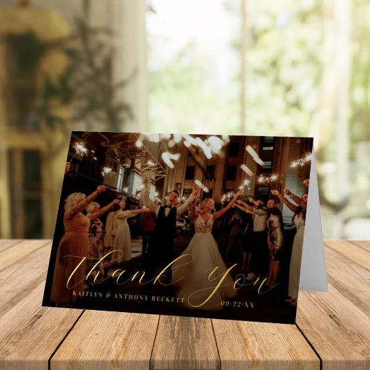 Elegant Calligraphy Custom Wedding Photo Hartelijk Folie Wenskaart