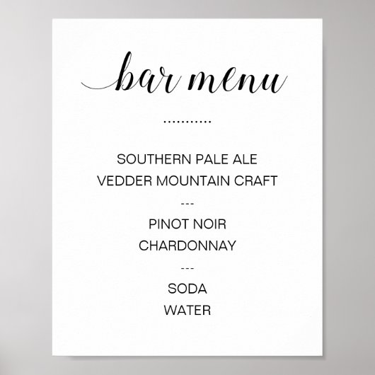 Elegant Calligraphy Drink Bar Menu Wedding Poster (Voorkant)