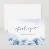 Elegant calligraphy dusty blue floral bruiloft bedankkaart (Voorkant / Achterkant)