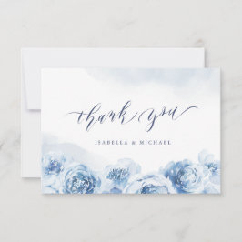 Elegant calligraphy dusty blue floral bruiloft bedankkaart