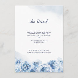 Elegant calligraphy dusty blue floral bruiloft informatiekaartje