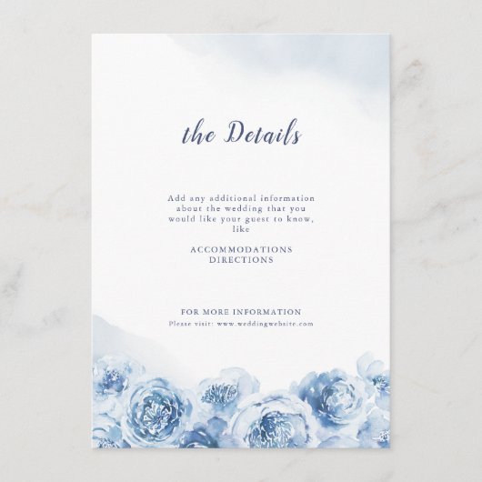 Elegant calligraphy dusty blue floral bruiloft informatiekaartje (Voorkant)