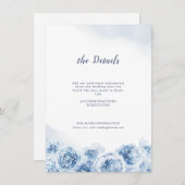 Elegant calligraphy dusty blue floral bruiloft informatiekaartje (Voorkant / Achterkant)