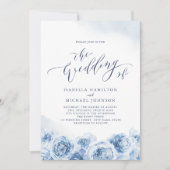 Elegant calligraphy dusty blue floral bruiloft kaart (Voorkant)