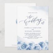 Elegant calligraphy dusty blue floral bruiloft kaart (Voorkant / Achterkant)