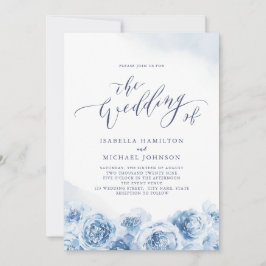 Elegant calligraphy dusty blue floral bruiloft kaart