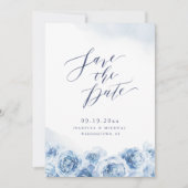 Elegant calligraphy dusty blue floral bruiloft save the date (Voorkant)