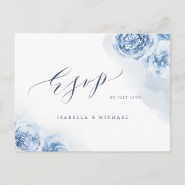 Elegant calligraphy dusty blue floral RSVP Uitnodiging Briefkaart