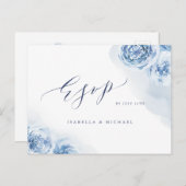 Elegant calligraphy dusty blue floral RSVP Uitnodiging Briefkaart (Voorkant / Achterkant)