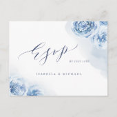 Elegant calligraphy dusty blue floral RSVP Uitnodiging Briefkaart (Voorkant)