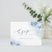 Elegant calligraphy dusty blue floral RSVP Uitnodiging Briefkaart (Staand voorkant)