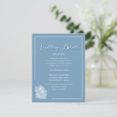 Elegant Calligraphy Dusty Blue Floral Wedding Informatiekaartje (Staand voorkant)