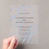 Elegant Calligraphy Dusty Blue Monogram Wedding Acryl Uitnodigingen (Insitu (Draagbaar))