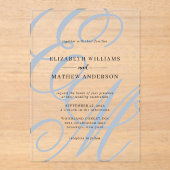 Elegant Calligraphy Dusty Blue Monogram Wedding Acryl Uitnodigingen (Voorkant)