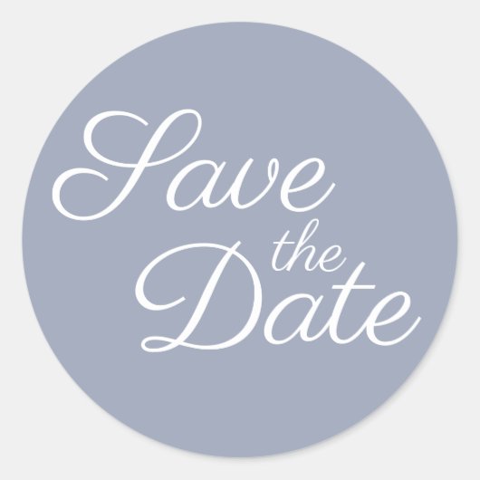 Elegant Calligraphy Dusty Blue Save the Date Ronde Sticker (Voorkant)