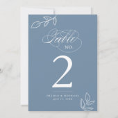 Elegant Calligraphy Dusty Blue Table Number (Achterkant)