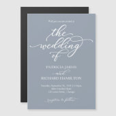 Elegant Calligraphy Dusty Blue Wedding Magnetische Uitnodiging (Voorkant / Achterkant)