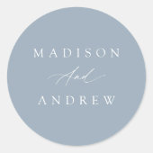 Elegant Calligraphy Dusty Blue Wedding Ronde Sticker (Voorkant)