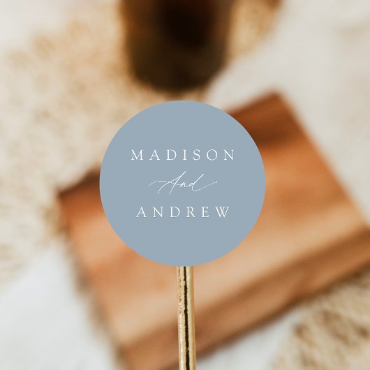 Elegant Calligraphy Dusty Blue Wedding Ronde Sticker