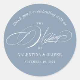 Elegant Calligraphy Dusty Blue Wedding Ronde Sticker