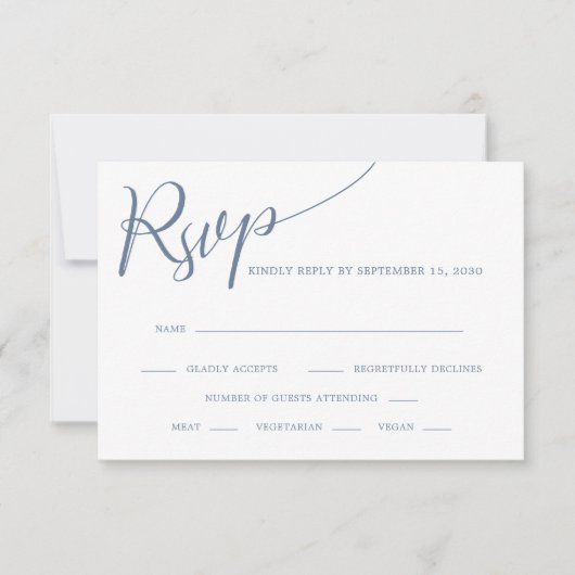 Elegant Calligraphy Dusty Blue Wedding RSVP Kaartje (Voorkant)