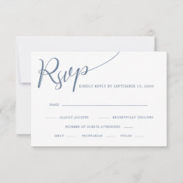 Elegant Calligraphy Dusty Blue Wedding RSVP Kaartje