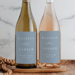 Elegant Calligraphy Dusty Blue Wedding Wijn Etiket