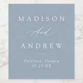 Elegant Calligraphy Dusty Blue Wedding Wijn Etiket (Enkel label)