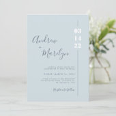 Elegant Calligraphy Dusty Blue White Gray Wedding Kaart (Staand voorkant)