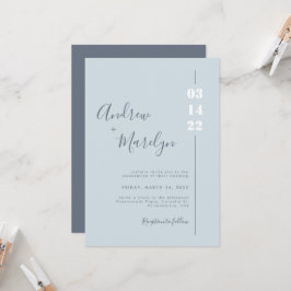 Elegant Calligraphy Dusty Blue White Gray Wedding Kaart