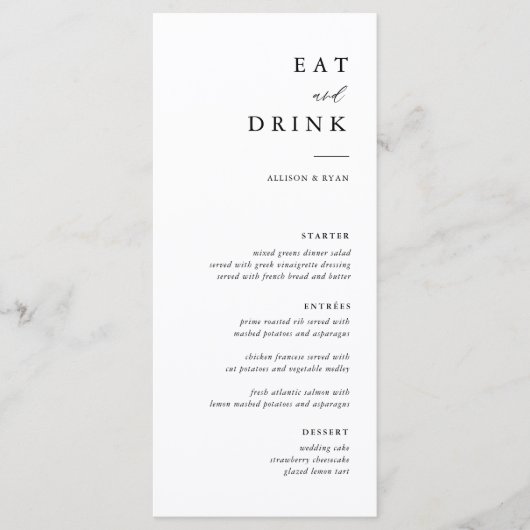 Elegant Calligraphy Eat and Drink Wedding Menus Menu (Voorkant)