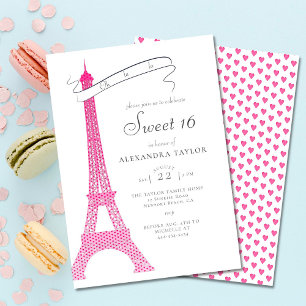 Elegant Calligraphy Eiffel Paris Minimal Sweet 16 Kaart