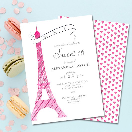 Elegant Calligraphy Eiffel Paris Minimal Sweet 16 Kaart