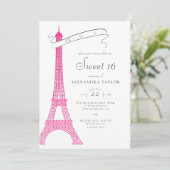 Elegant Calligraphy Eiffel Paris Minimal Sweet 16 Kaart (Staand voorkant)